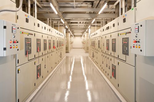 Switchgear in the electrical room.